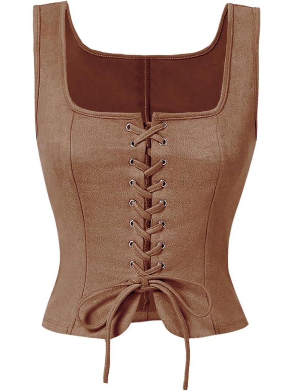 Women's Pure Brown Sleeveless Western Cowgirl Rodeo Outfit Lace Up Vests Tops